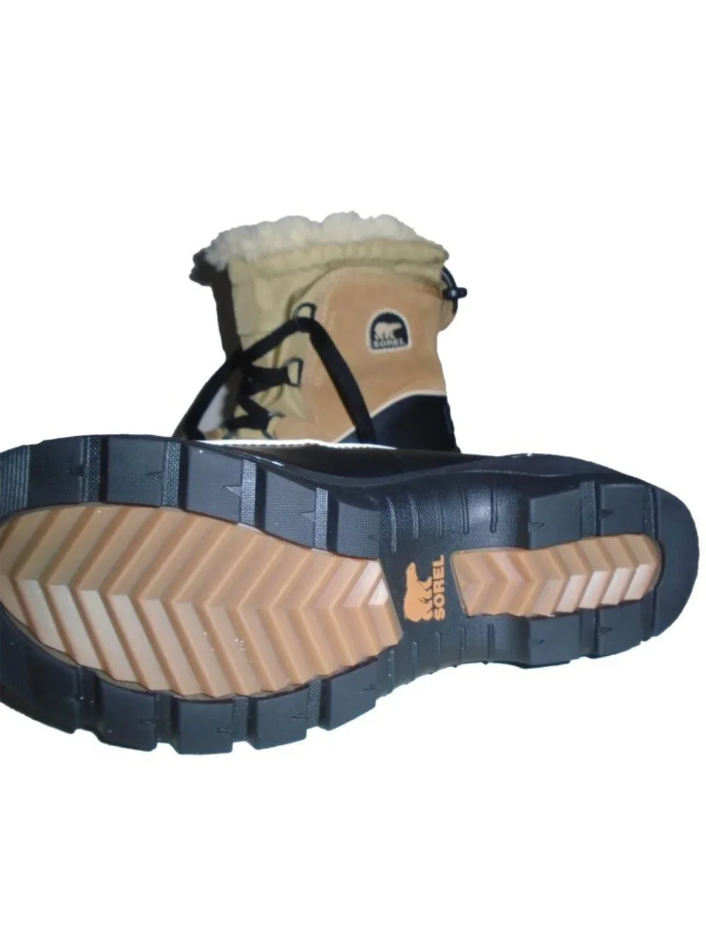 Sorel Brown Boys Shoes Winter Boot with laces fluffy Size 4